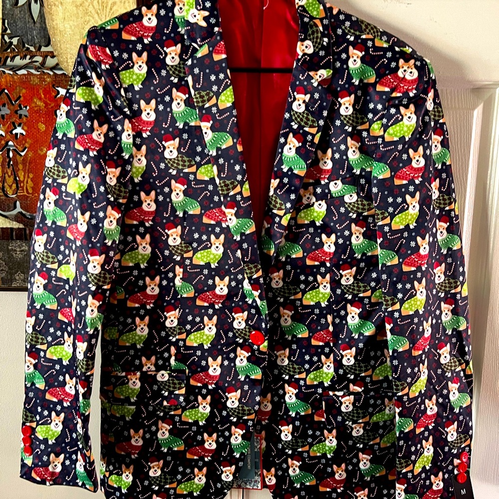 NEW Suslo Couture Corgi Dog Christmas Blazer Jacket. Sz M/40.  Slim fit.